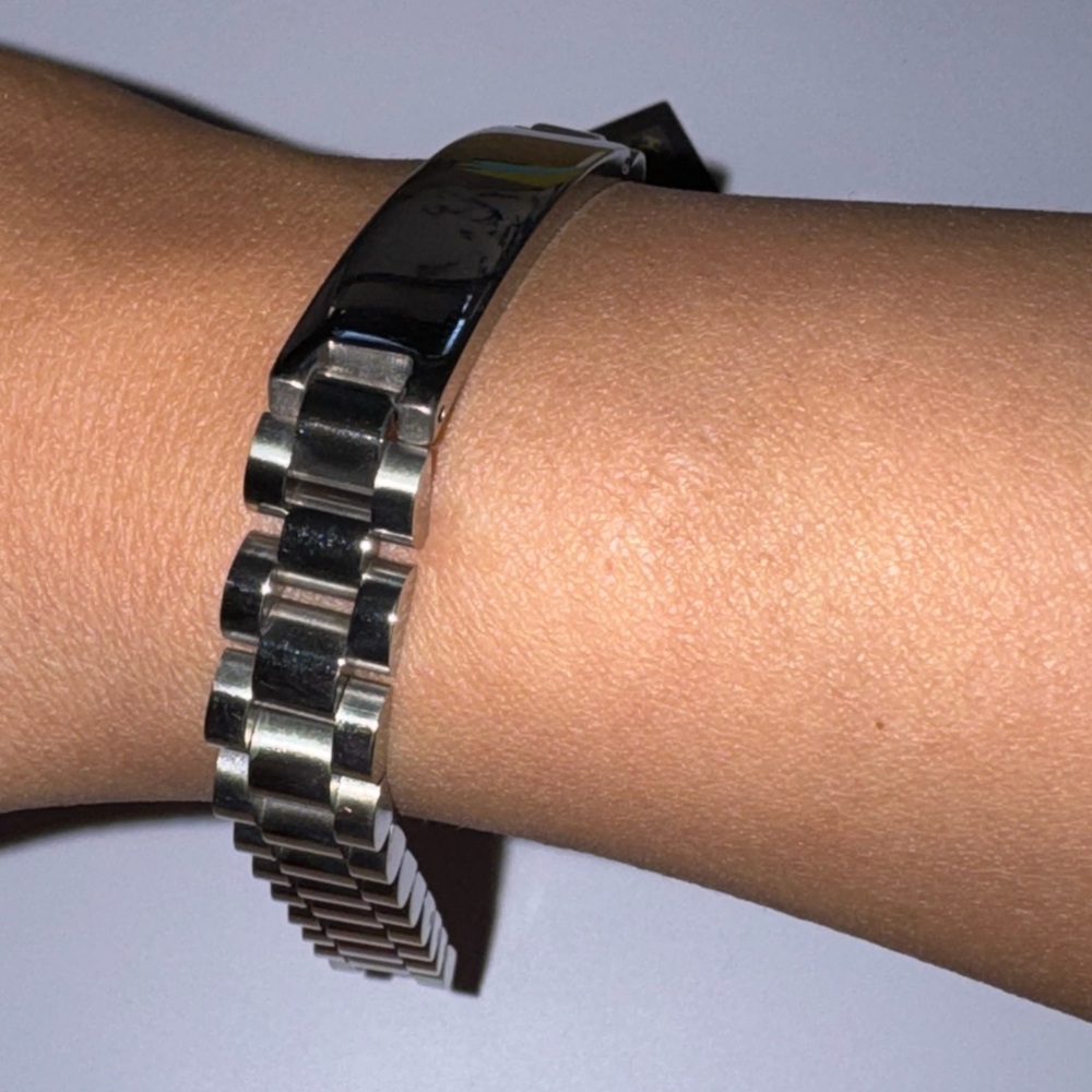Men’s 14K White Gold Vermeil ID Bracelet – 8.5” Adjustable Solid Surgical Steel - Picture 2 of 3